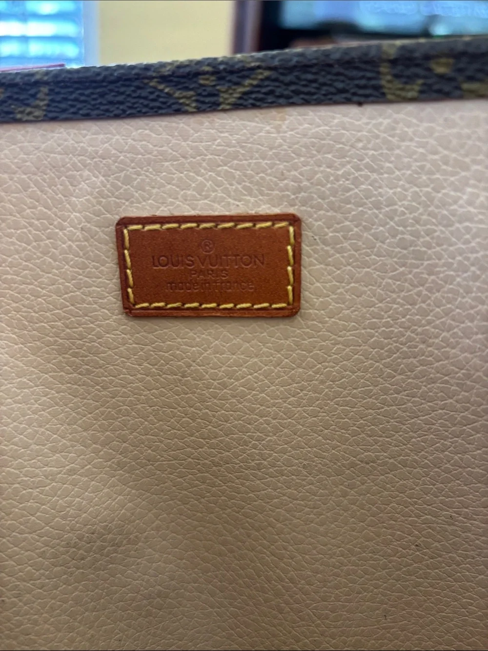 Authentic Louis Vuitton Brown Monogram Canvas Shopper with Tan Leather Handles